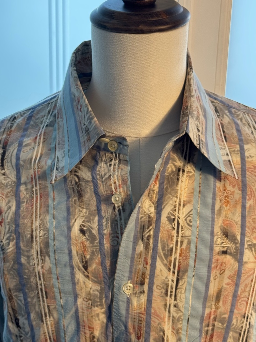 Hugo Boss Shirt XXL Blue Stripe Paisley Print Button Down